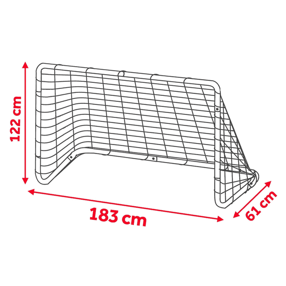 Set de 2 porti de fotbal pentru copii, structura puternica cu cadru din otel, plasa puternica din polietilena, asamblare rapida si usoara, 183 x 122 x 61 cm, alb si rosu - 5- Roveli