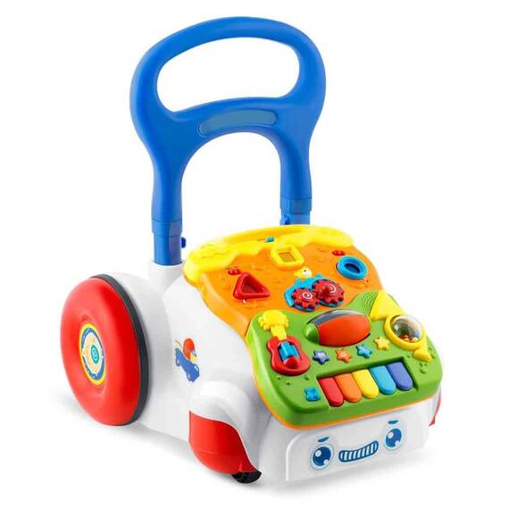 Premergator pentru copii 2in1 , solid si durabil, roti cu blocare si cauciuc antiderapant, cu pian pe un panou educational, cu sunet, 40,5 x36 x46 cm, alb - - Roveli