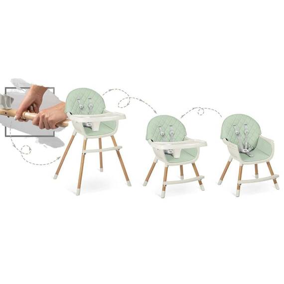 Scaun de masa 3 in 1  picioare stabile, tava detasabila, centuri de siguranta in 5 puncte, de la 6 luni, 3 niveluri de reglare a tavii, menta - 3- Roveli