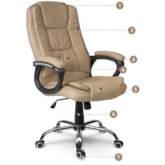 Scaun birou DacEnergy, spatar moale, strat dublu de burete, forma ergonomica, suport lombar, 125x60 cm, piele, bej - 8- Roveli