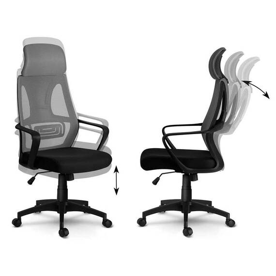 Scaun de birou DacEnergy©, tapiterie micro-plasa, cotiere din plastic, reglarea inaltimii si tetiera, roti duble, cauciucate, forma ergonomica, gri - 10- Roveli