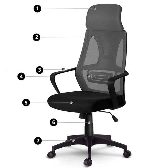 Scaun de birou DacEnergy©, tapiterie micro-plasa, cotiere din plastic, reglarea inaltimii si tetiera, roti duble, cauciucate, forma ergonomica, gri - 12- Roveli
