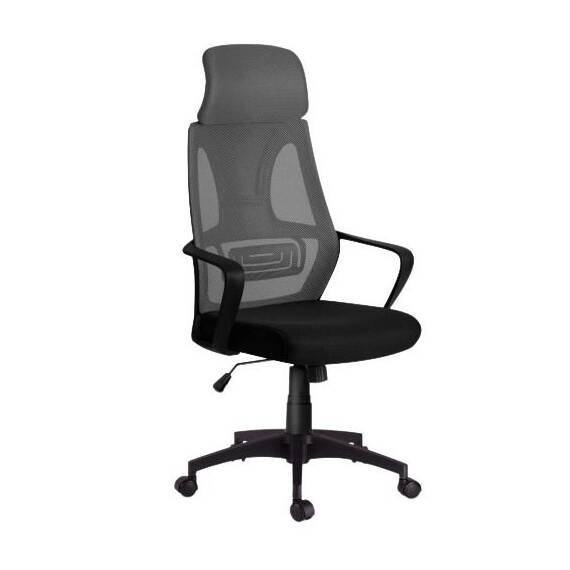 Scaun de birou DacEnergy©, tapiterie micro-plasa, cotiere din plastic, reglarea inaltimii si tetiera, roti duble, cauciucate, forma ergonomica, gri - - Roveli