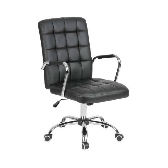 Scaun birou DacEnergy, ergonomic, din piele, baza stabila, cromata, roti duble din cauciuc, inclinare TILT cu functia de blocare in pozitia verticala, negru lucios - - Roveli
