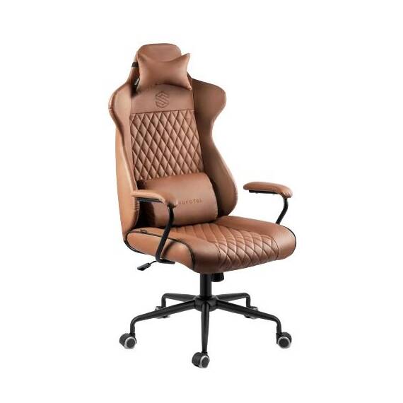 Scaun de birou DacEnergy, din piele ecologica matlasata, baza metalica, 2 perne, inaltime reglabila, functia de balansare SoftSwing, ergonomic, maro - - Roveli