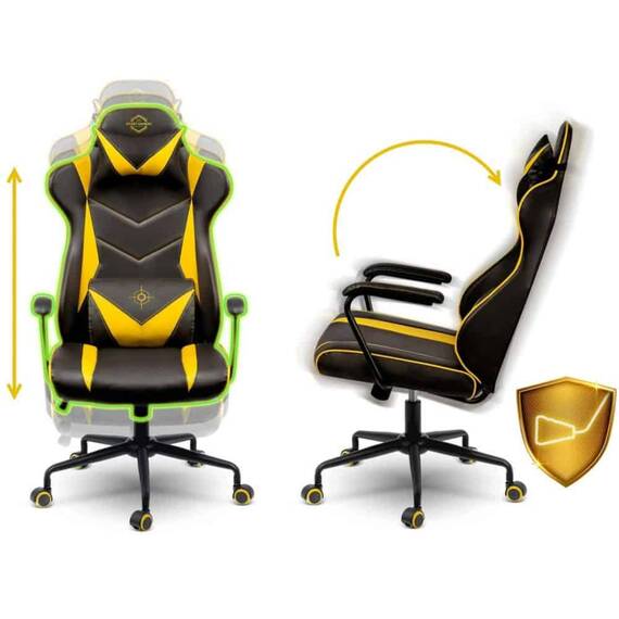 Scaun gaming DacEnergy, design modern, ergonomic, cotiere rezistente, perna lombara conturata, roti cauciucate, inaltimea si spatarul reglabil, 123x64,5 cm, negru si galben - 6- Roveli