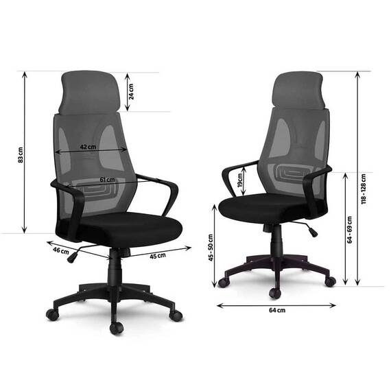 Scaun de birou DacEnergy©, tapiterie micro-plasa, cotiere din plastic, reglarea inaltimii si tetiera, roti duble, cauciucate, forma ergonomica, gri - 4- Roveli