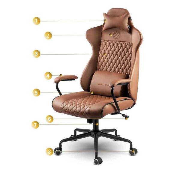 Scaun de birou DacEnergy, din piele ecologica matlasata, baza metalica, 2 perne, inaltime reglabila, functia de balansare SoftSwing, ergonomic, maro - 6- Roveli