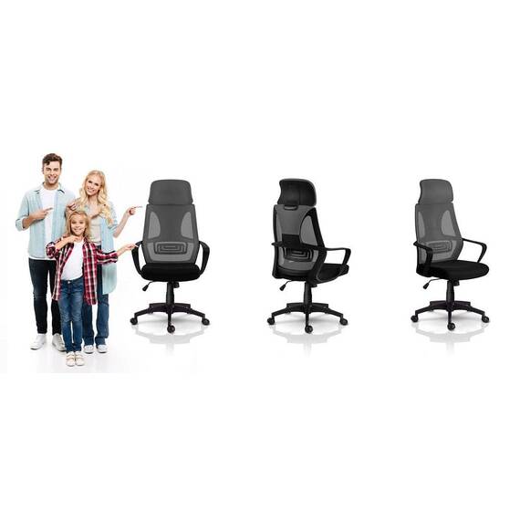 Scaun de birou DacEnergy©, tapiterie micro-plasa, cotiere din plastic, reglarea inaltimii si tetiera, roti duble, cauciucate, forma ergonomica, gri - 8- Roveli