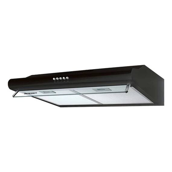 Hota de bucatarie, traditionala, control mecanic, butoane, iluminare LED, 3 viteze, 205 mc/h, 60 cm, 39 W, negru si argintiu - - Roveli