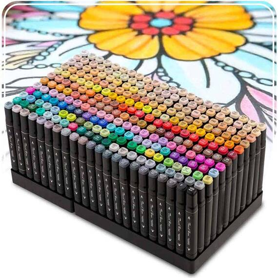 Set 262 markere duble DacEnergy©, cerneala cu alcool, cu varfuri de 2 mm si 7 mm, nuante intense, vii, multicolore - 4- Roveli