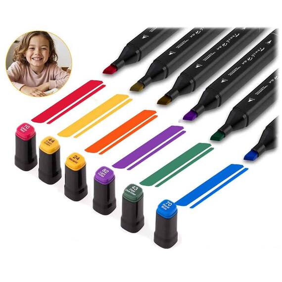 Set 262 markere duble DacEnergy©, cerneala cu alcool, cu varfuri de 2 mm si 7 mm, nuante intense, vii, multicolore - 8- Roveli