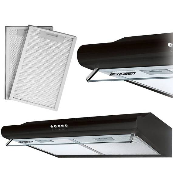Hota de bucatarie, traditionala, control mecanic, butoane, iluminare LED, 3 viteze, 205 mc/h, 60 cm, 39 W, negru si argintiu - 2- Roveli