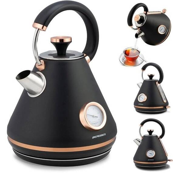 Fierbator electric, carcasa metalica, cu capac detasabil, baza pivotanta 360°, indicator de temperatura, 1850-2200 W, 1.7 litri, finisaj mat, negru si auriu - 2- Roveli