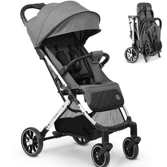 Carucior, cadru usor si durabil, roti de 360° cu suspensie, centuri de siguranta in 5 puncte, spatar reglabil, pliabil, sarcina maxima 15 kg, husa de ploaie si pentru picioare, gri inchis - 2- Roveli