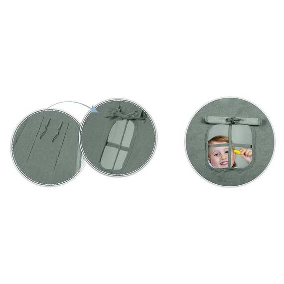 Cort de joaca pentru copii , realizat din material durabil, bumbac, stil Montessori, 3 perne, pene decorative, un stabilizator, 116 x 116 x 165 cm, verde - 2- Roveli