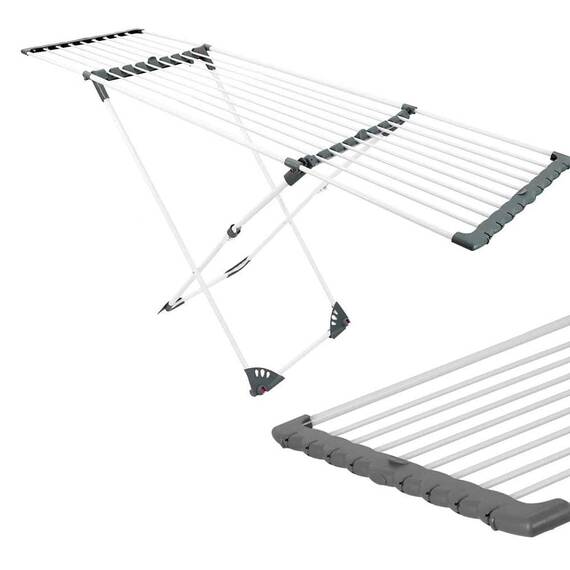 Uscator de rufe DacEnergy©, metalic, cu roti, telescopic, pliabil, 190x95x56 cm, gri - 2- Roveli