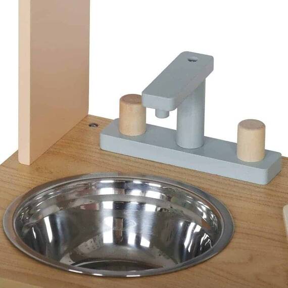 Bucatarie copii DacEnergy©, din lemn, chiuveta metalica adanca, cuptor cu microunde, aragaz, uscator de vase, tigaie si oala cu capac, 68 x 25, 6 x 81 cm, albastru deschis - 2- Roveli