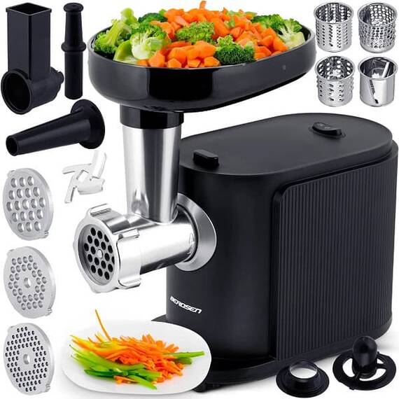 Masina de tocat carne electrica, melc din otel puternic, 230 V, 300 W si 800 W, 3 site, multiple accesorii, neagra - 3- Roveli