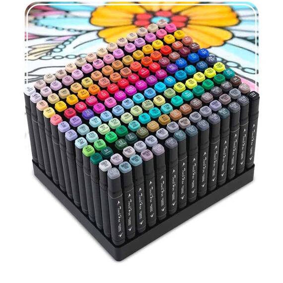 Set 168 markere duble DacEnergy©, cerneala cu alcool, cu varfuri de 2 mm si 7 mm, nuante intense, vii, multicolore - 3- Roveli