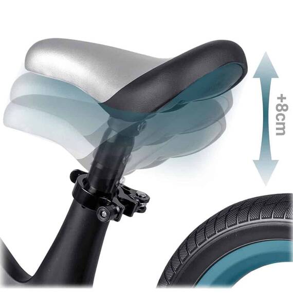 Bicicleta de echilibru pentru copii, cadru durabil, sa din spuma, manere cauciucate, inaltimea scaunului reglabila, roti de spuma EVA, 12 inchi, gri inchis - 6- Roveli