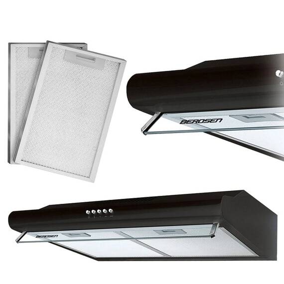 Hota de bucatarie, traditionala, control mecanic, butoane, iluminare LED, 3 viteze, 205 mc/h, 50 cm, 39 W, negru si argintiu - 3- Roveli