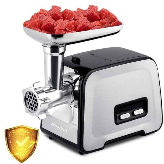 Masina de tocat carne electrica, melc din otel puternic, 3 site, 4 accesorii de taiere diferite, functia de revers, atasament kebbe, 450 W/1200 W, 230 V, neagra si argintiu - 3- Roveli