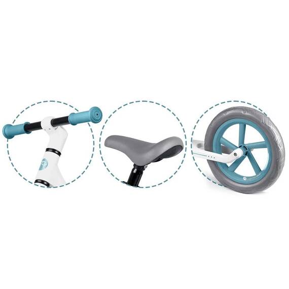 Bicicleta de echilibru pentru copii, cadru durabil, sa din spuma, manere cauciucate, inaltimea scaunului reglabila, roti de spuma EVA, 12 inchi, alb si albastru - 3- Roveli