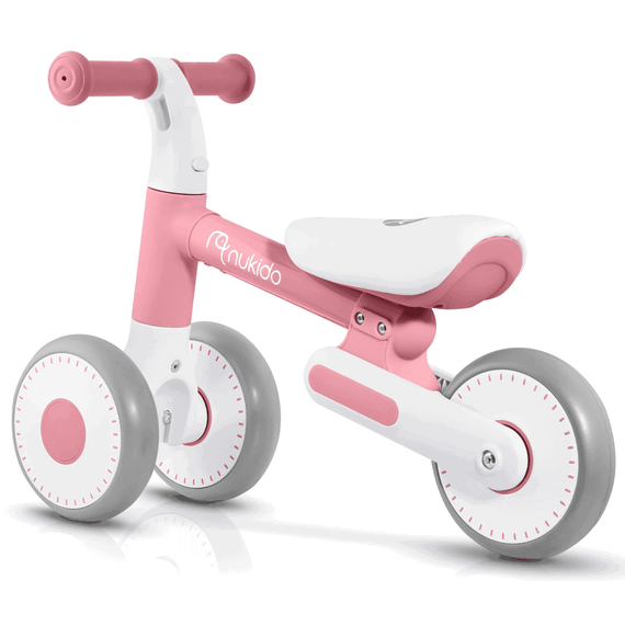 Bicicleta de echilibru, cadru durabil din otel, stabil, scaun moale, din spuma, inaltime reglabila, 25-28 cm, 3 roti din spuma EVA, roz si alb - 4- Roveli