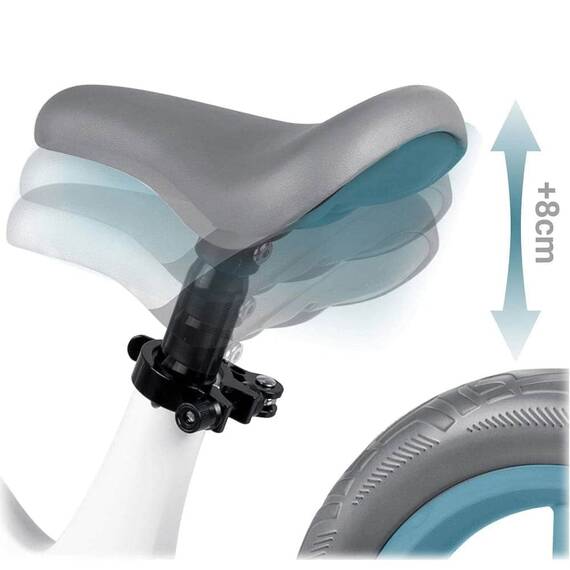 Bicicleta de echilibru pentru copii, cadru durabil, sa din spuma, manere cauciucate, inaltimea scaunului reglabila, roti de spuma EVA, 12 inchi, alb si albastru - 4- Roveli