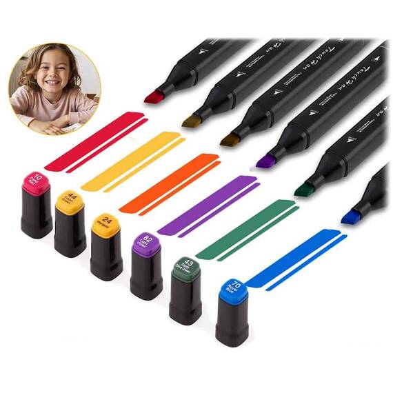 Set 80 markere duble DacEnergy©, cerneala cu alcool, cu varfuri de 2 mm si 7 mm, nuante intense, vii, multicolore - 8- Roveli