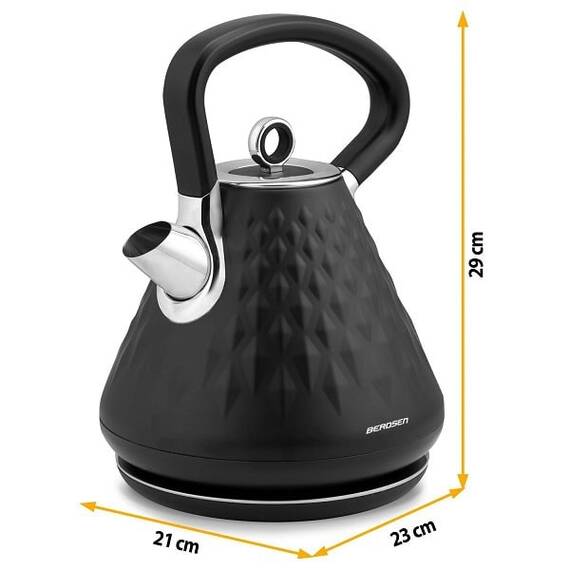 Fierbator electric, carcasa metalica, cu capac detasabil, picioare antiderapante, 1850-2200 W, 1.7 litri, finisaj mat frumos, negru - 5- Roveli
