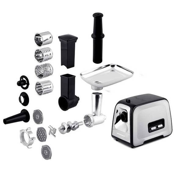 Masina de tocat carne electrica, melc din otel puternic, 3 site, 4 accesorii de taiere diferite, functia de revers, atasament kebbe, 450 W/1200 W, 230 V, neagra si argintiu - 5- Roveli