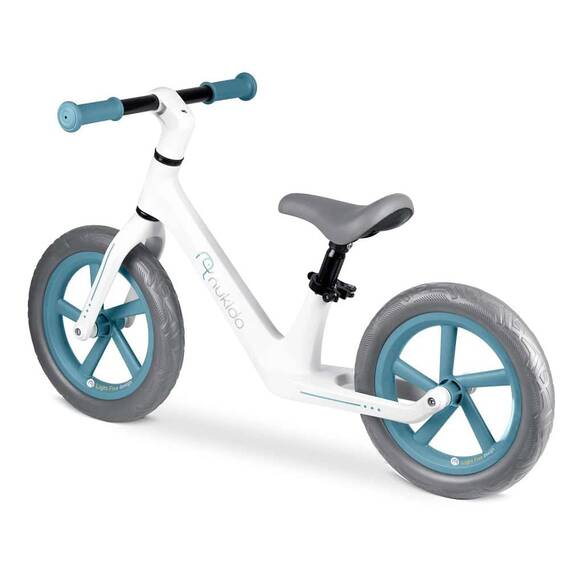 Bicicleta de echilibru pentru copii, cadru durabil, sa din spuma, manere cauciucate, inaltimea scaunului reglabila, roti de spuma EVA, 12 inchi, alb si albastru - 5- Roveli