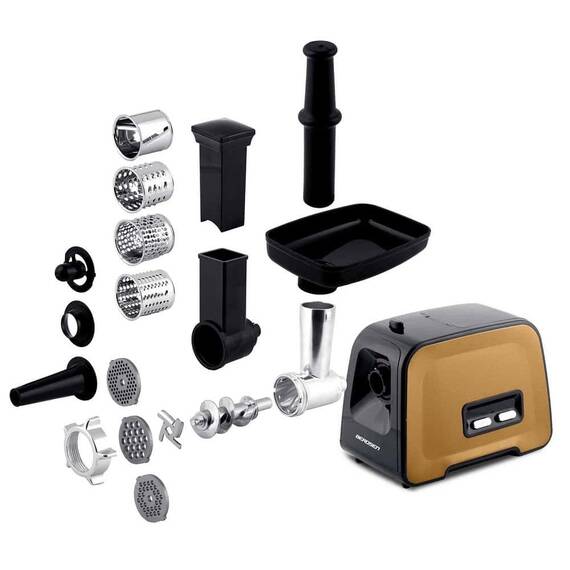 Masina de tocat carne electrica, melc din otel puternic, 3 site, 4 accesorii de taiere diferite, functia de revers, atasament kebbe, 450 W/1200 W, 230 V, neagra si maro - 5- Roveli