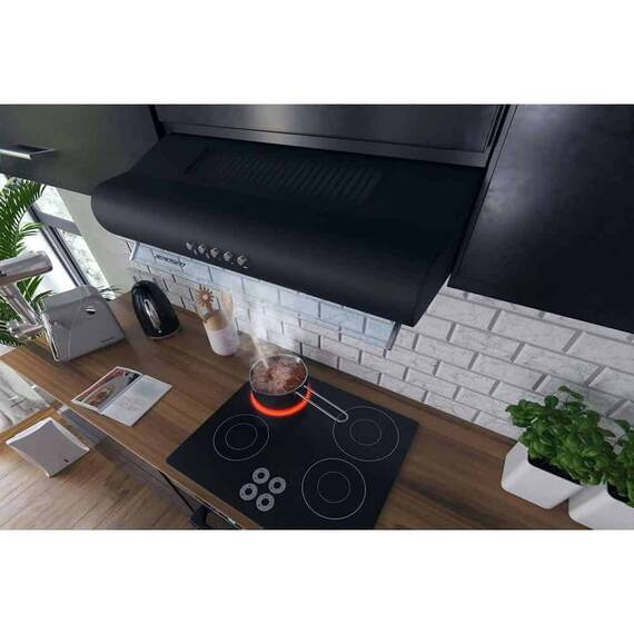 Hota de bucatarie, traditionala, control mecanic, butoane, iluminare LED, 3 viteze, 205 mc/h, 60 cm, 39 W, negru si argintiu - 6- Roveli