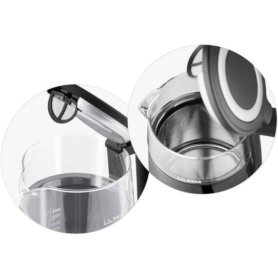 Fierbator electric, interiorul din otel inoxidabil, display iluminat din spate cu panou tactil, capac detasabil, baza pivotanta 360°, 1850-2200 W, 1, 7 l, negru si argintiu - 6- Roveli