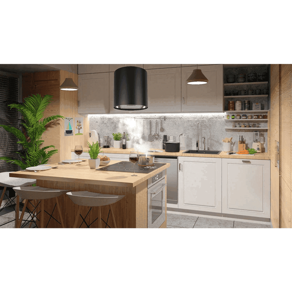 Hota insula, carcasa din otel, telecomanda, functia de oprire automata, 3 viteze, 550 mc/h, 70 W, 35 cm, neagra - 3- Roveli