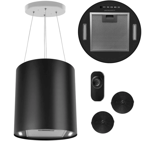 Hota insula, carcasa din otel, telecomanda, functia de oprire automata, 3 viteze, 550 mc/h, 70 W, 35 cm, neagra - 8- Roveli