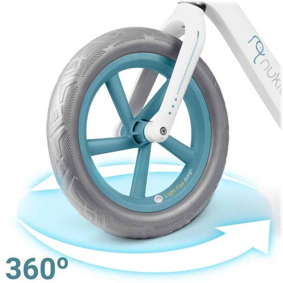 Bicicleta de echilibru pentru copii, cadru durabil, sa din spuma, manere cauciucate, inaltimea scaunului reglabila, roti de spuma EVA, 12 inchi, alb si albastru - 7- Roveli