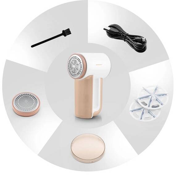 Aparat de curatat scame electric, lame din otel inoxidabil, ecran LCD, 3 niveluri de intensitate a puterii, recipient mare de 120 ml, baterie 2000 mAh, auriu - 7- Roveli