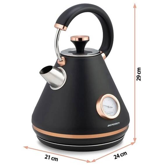 Fierbator electric, carcasa metalica, cu capac detasabil, baza pivotanta 360°, indicator de temperatura, 1850-2200 W, 1.7 litri, finisaj mat, negru si auriu - 8- Roveli