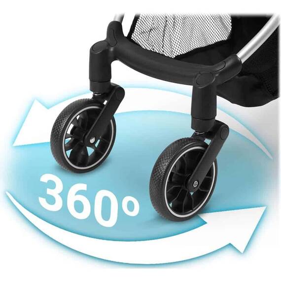Carucior, cadru usor si durabil, roti de 360° cu suspensie, centuri de siguranta in 5 puncte, spatar reglabil, pliabil, sarcina maxima 15 kg, husa de ploaie si pentru picioare, gri inchis - 8- Roveli