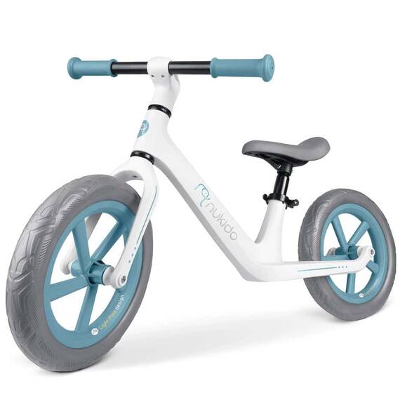 Bicicleta de echilibru pentru copii, cadru durabil, sa din spuma, manere cauciucate, inaltimea scaunului reglabila, roti de spuma EVA, 12 inchi, alb si albastru - 8- Roveli