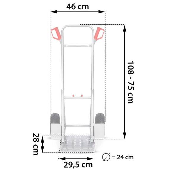 Carucior transport marfa, cadru din otel galvanizat, platforma inferioara durabila, 2 roti gonflabile cu supape, reglare convenabila a inaltimii 75-108 cm, capacitate de incarcare pana la 150 kg, argintiu. - 14- Roveli