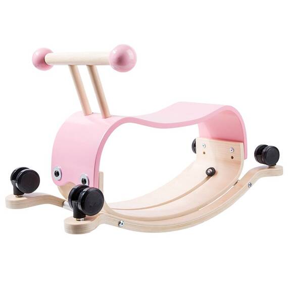 Balansoar 2 in 1 pentru copii DacEnergy©, din lemn, bicicleta de echilibru, cu roti, design inedit, 64 x 32 x 42 cm, roz - - Roveli