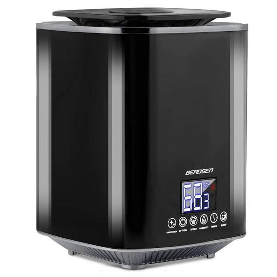 Umidificator de aer, functia de ionizare a aerului, de aromaterapie, ceata rece, oprire automata, rezervor 2, 6 l, 250 ml/h, temporizator, higrostat si higrometru incorporabil, negru lucios - - Roveli