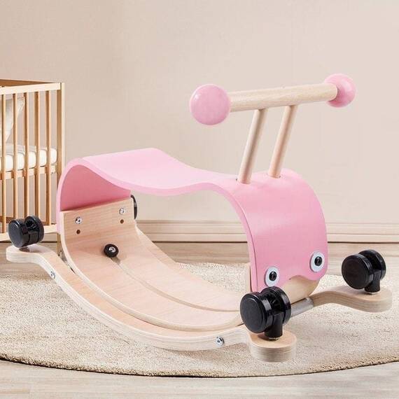Balansoar 2 in 1 pentru copii DacEnergy©, din lemn, bicicleta de echilibru, cu roti, design inedit, 64 x 32 x 42 cm, roz - 3- Roveli