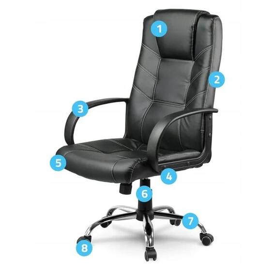 Scaun birou DacEnergy©, din piele ecologica, finisaj cu fir alb, baza puternica, cromata, functie de balansare cu blocare, reglabil pe inaltime, negru - 3- Roveli