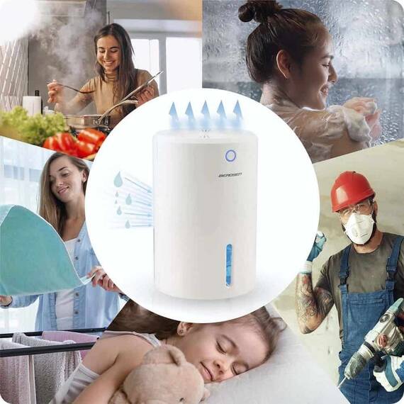 Dezumidificator, tehnologie Peltier, capacitate rezervor de apa 800 ml, functionare silentioasa 34 dB, consum de energie 22,5 W, 220 - 240 V, 13 x 22 x 15,4 cm, alb - 2- Roveli